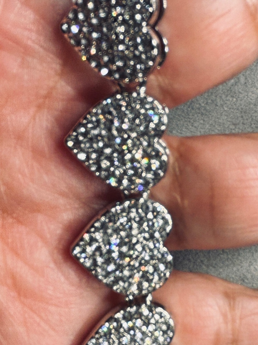 7.25” Sparkling Heart Link Bracelet - Silver-Tone Crystal Hearts